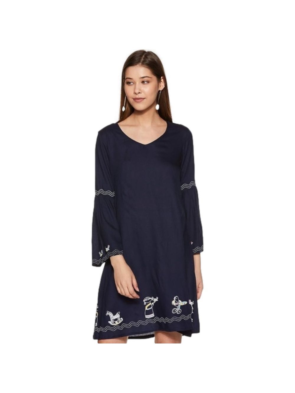 GLOBAL Desi Black Rayon A Line Dress Medium